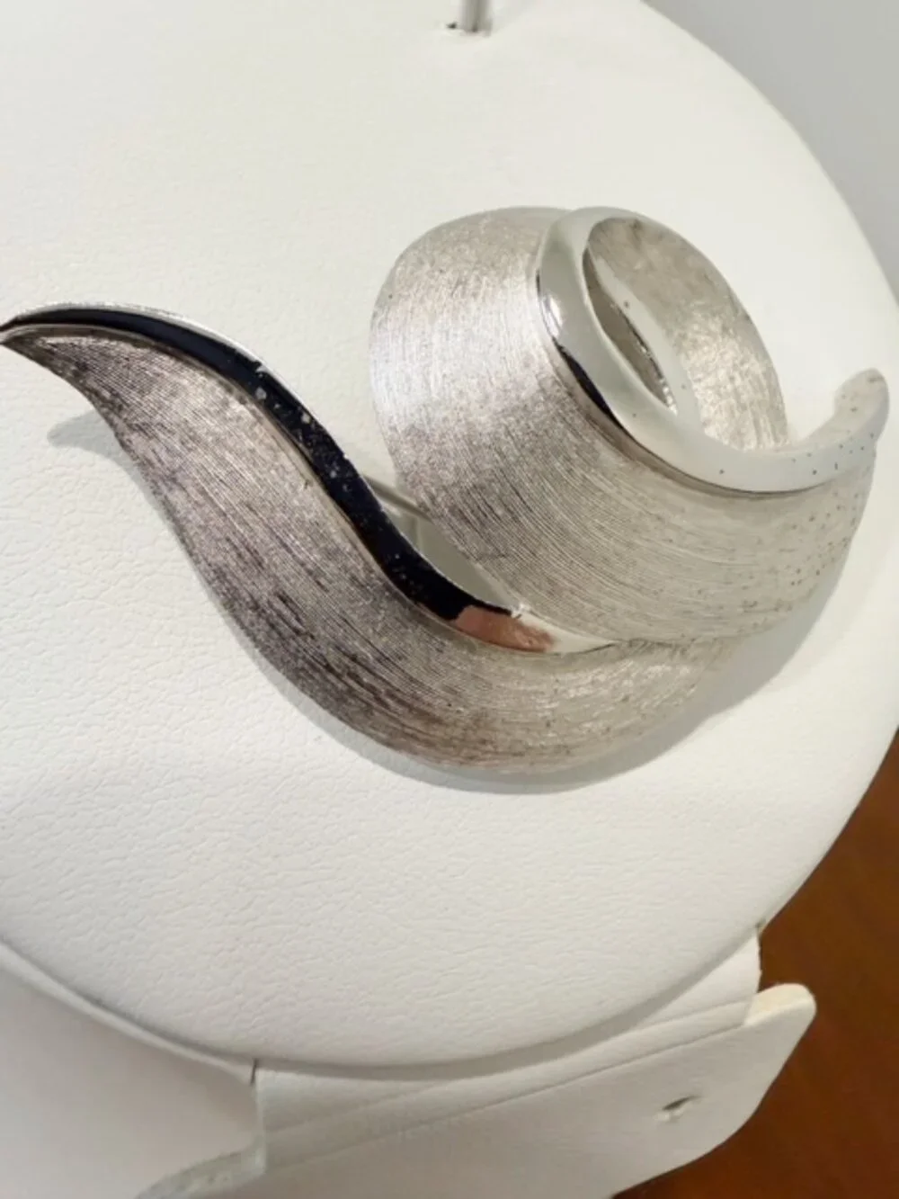 Trifari Signed Vintage Brushed Silver Tone Swirl Brooch Pin.
